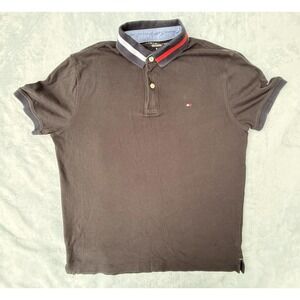 Tommy Hilfiger Polo Shirt Mens Medium Brown Contrast Collar Short Sleeve Casual